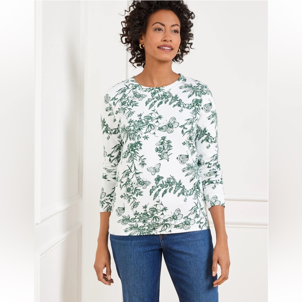 TALBOTS CREWNECK SWEATSHIRT PENCIL BUTTERFLY PETITE SMALL NWT
